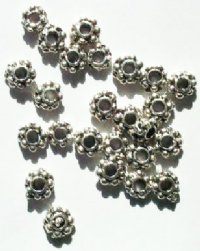 25 4x7mm Antique Silver Bali Style Double Metal Daisy Beads